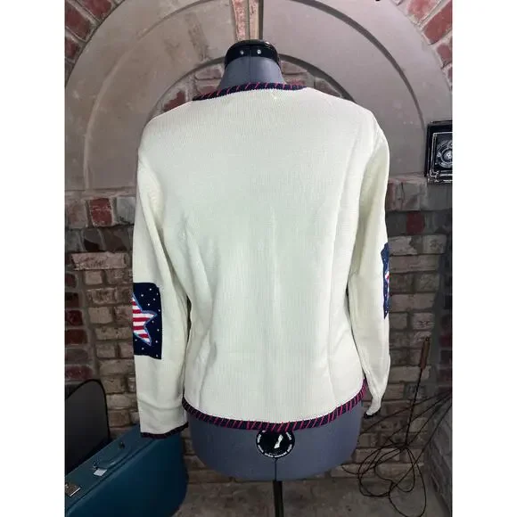 Norm Thompson cardigan sweater american flag red white blue star stripe - Picture 5 of 8